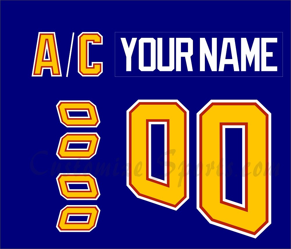 Blues 2019-Present Vintage Retro( 2 layers tackle twill with middle layer vinyl for numbers and 1 layer tackle twill for name letters)